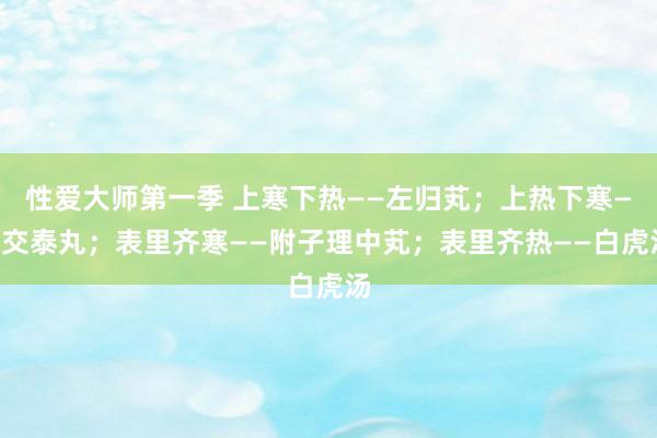 性爱大师第一季 上寒下热——左归芄;上热下寒——交泰丸;表里齐寒——附子理中芄;表里齐热——白虎汤
