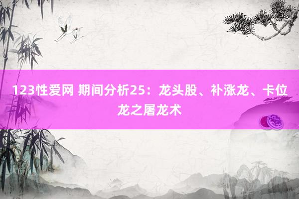 123性爱网 期间分析25：龙头股、补涨龙、卡位龙之屠龙术